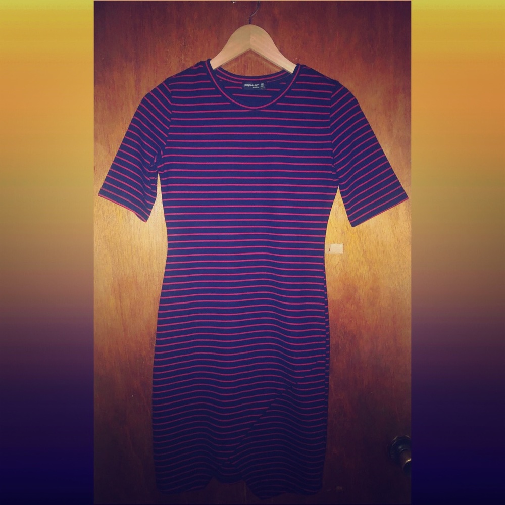 Navy blue & red striped dress